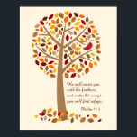 Rustic Autumn Tree Psalm 91 Christian Bible Verse Poster<br><div class="desc">A pretty autumn tree with leaves in shades of red, orange, yellow and brown. A red cardinal bird perches on a branch. The text reads "He will cover you with his feathers, and under his wings you will find refuge;" This is in reference to Psalm 91:4 and is an encouragement...</div>