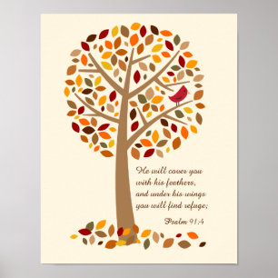 Rustic Autumn Tree Psalm 91 Christian Bible Verse Poster