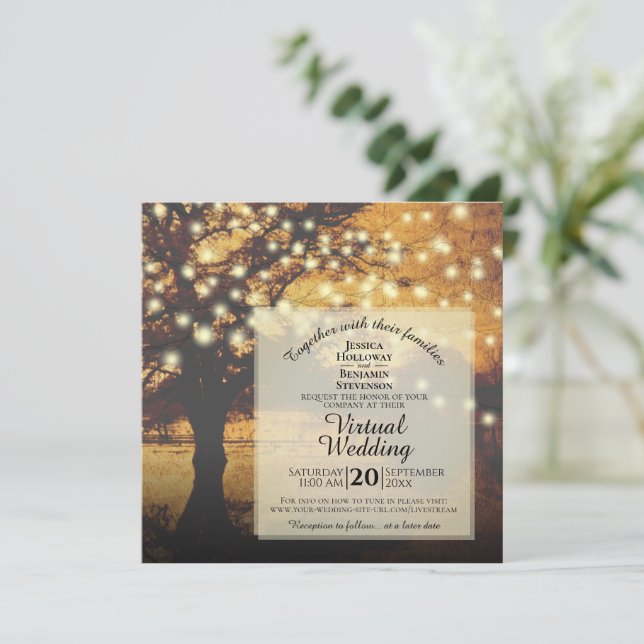 Rustic Autumn Tree with Lights Virtual Wedding Invitation (Standing Front)