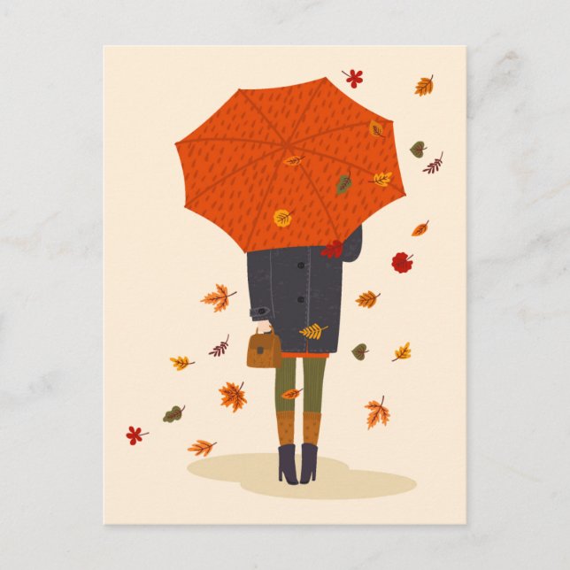 Rustic Autumn Umbrella Girl Postcard (Front)