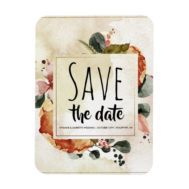 Rustic Autumn Watercolor Floral Save the Date Magnet (Vertical)