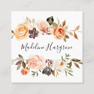 Rustic Autumn Watercolor Floral Square Business Card
