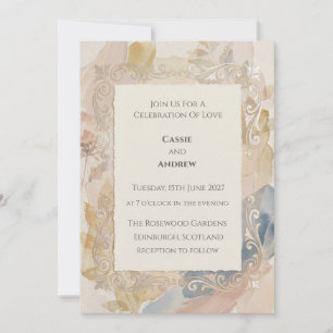 Rustic Autumn Watercolor Floral Wedding Invitation