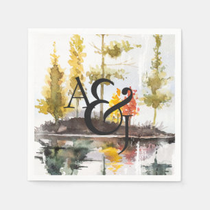 Rustic Autumn Watercolor Pines Personalised Napkin