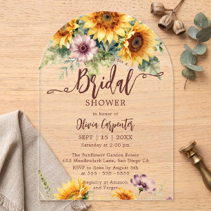 Rustic Autumn Watercolor Sunflower Bridal Shower Acrylic Invitations