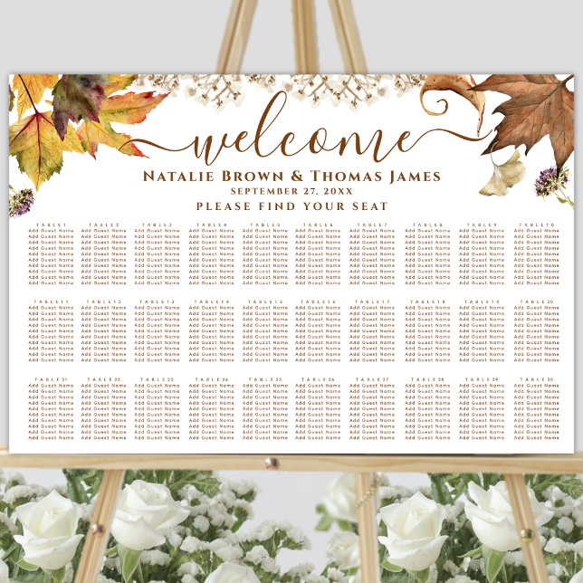 Rustic Autumn Wedding 30 Table Seating Poster (Creator Uploaded)