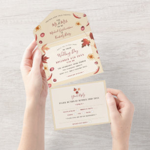 Rustic Autumn Wedding All In One Invitation
