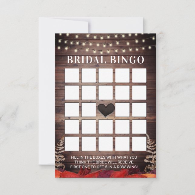 Rustic Autumn Wedding Bridal Shower Bingo Cards (Front)