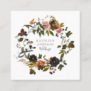 Rustic Autumn Wedding Floral Wreath Business Cards