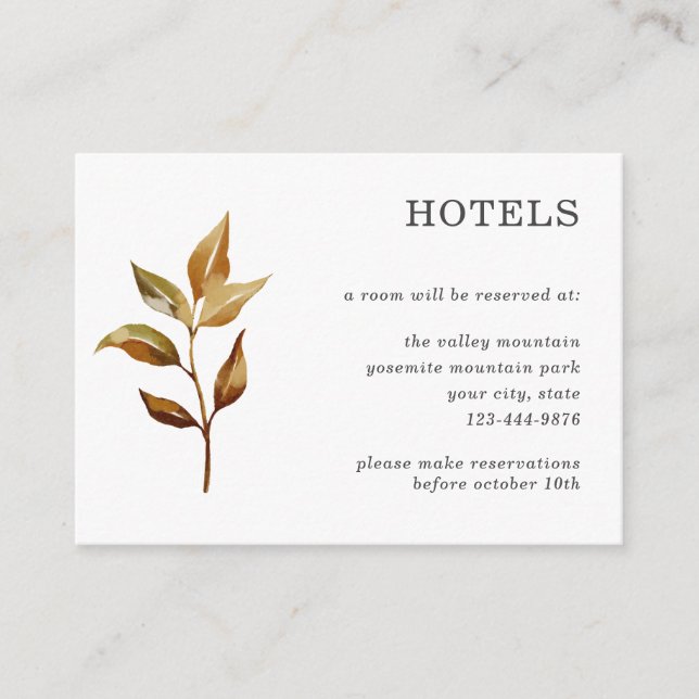 Rustic Autumn Wedding Hotel Details  Enclosure Card (Front)