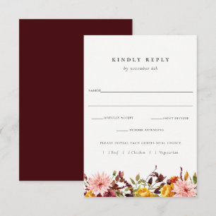Rustic Autumn Wedding RSVP With Meal Choice Card