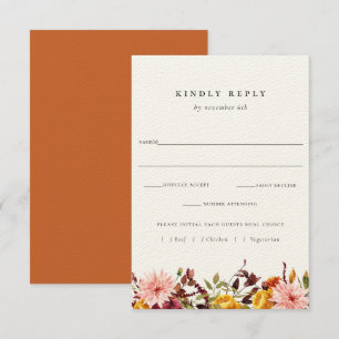 Rustic Autumn Wedding RSVP With Meal Choice Card