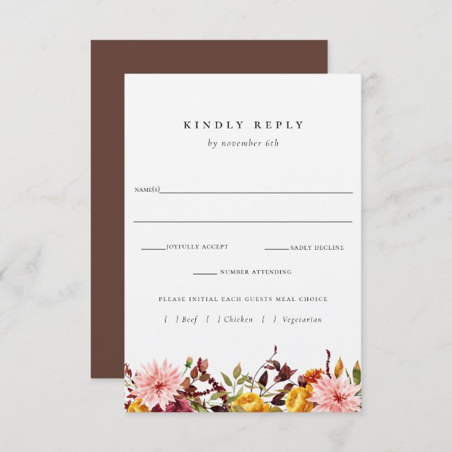 Rustic Autumn Wedding RSVP With Meal Choice Card (Front/Back)