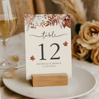 Rustic Autumn Wedding Table Number Card