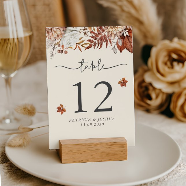 Rustic Autumn Wedding Table Number Card (Creator Uploaded)