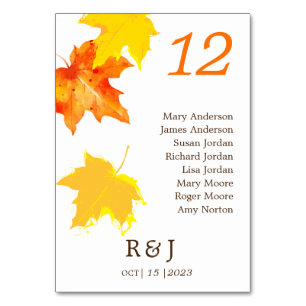 Rustic Autumn Wedding Table Seating Chart Number