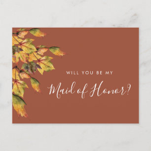 Rustic Autumn Wedding Will You Be My Maid of Honou Invitation Postcard