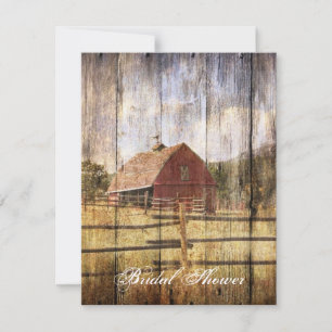 rustic autumn western country red barn wedding invitation