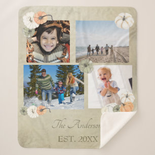 Rustic Autumn White, Orange Pumpkins Personalised Sherpa Blanket