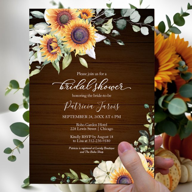 Rustic Autumn White Pumpkin and Sunflowers Wedding Invitation (Creator Uploaded)