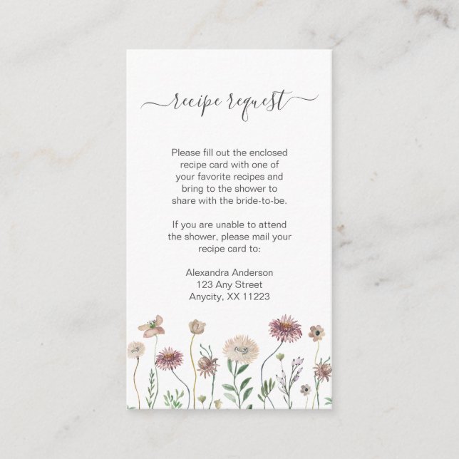Rustic Autumn Wildflower recipe request Enclosure  Card (Front)