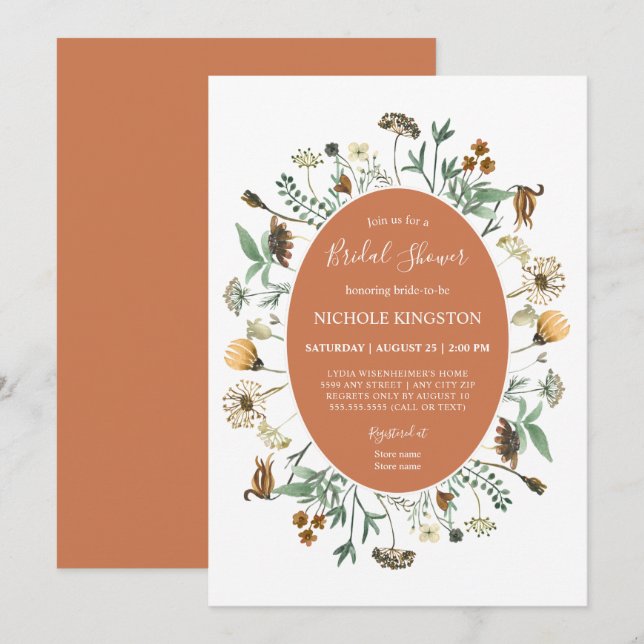 Rustic Autumn Wildflowers Bridal Shower Invitation (Front/Back)