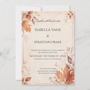 Rustic Autumn with Watercolor Leaves Invitation