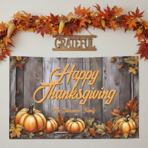 Rustic Autumn Wood & Pumpkins Happy Thanksgiving Banner