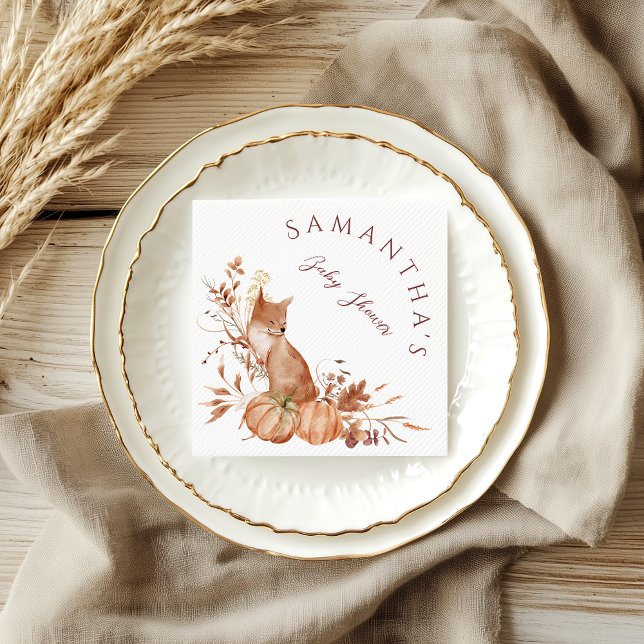 Rustic Autumn Woodland Fox Pumpkin Party Napkin (Creator Uploaded)