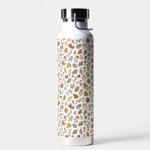 Rustic Autumn Woodland Mushroom Leaves Pattern Water Bottle