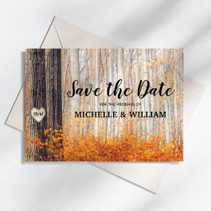 Rustic Autumn Woodland Save the Date Postcard
