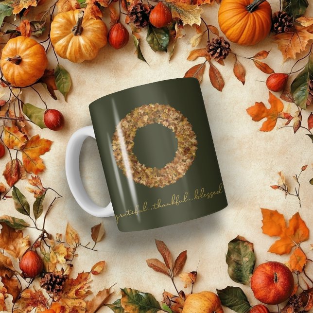 Rustic Autumn Wreath Thankful Grateful Blessed Coffee Mug (Rustic Autumn Wreath Thankful Grateful Blessed Coffee Mug)