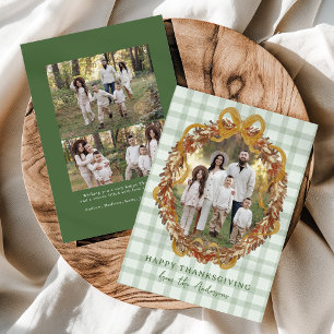 Rustic Autumn Wreath with Bow 4 Photo Thanksgiving Holiday Card