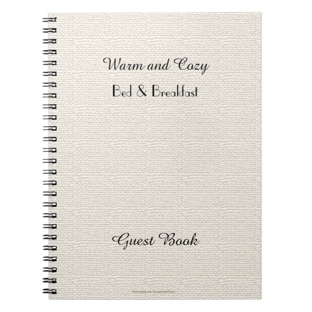 Rustic B&B Guest Book, Faux White Burlap Notebook (Front)