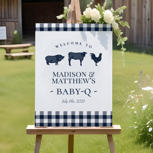 Rustic Baby BBQ Blue Plaid Welcome Poster