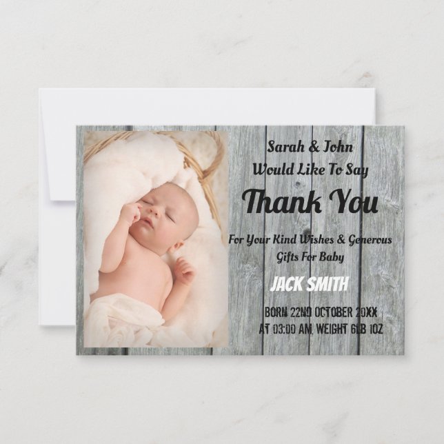Rustic Baby Birth Announcement Thank You Card (Front)