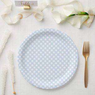 Rustic, Baby Blue Gingham Pattern Paper Plates