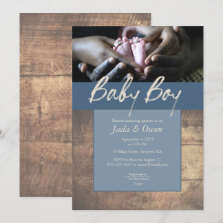 Rustic baby boy baby shower invitations