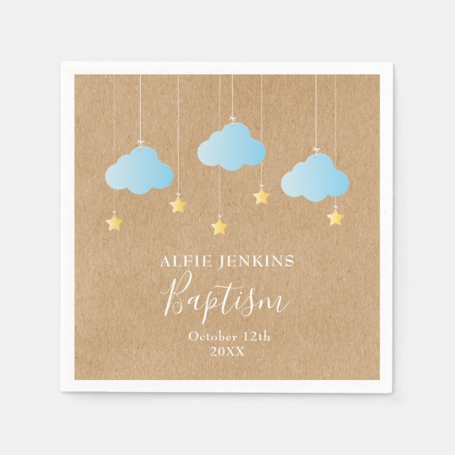 Rustic Baby Boy Baptism Christening Twinkle Stars Napkin (Front)