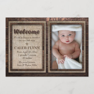 Rustic Baby Boy Custom Photo Birth Announcement