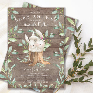 Rustic Baby Bunny Bunny Mum Baby Shower Invitation
