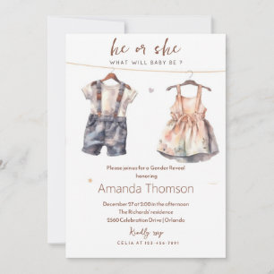 Rustic Baby Clothes Gender Reveal  Invitation