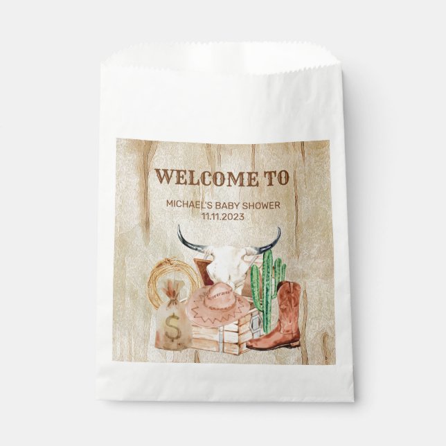 Rustic Baby Cowboy Shower Favour Bags (Front)