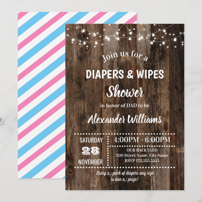 Rustic Baby Diaper Shower Invitation (Front/Back)