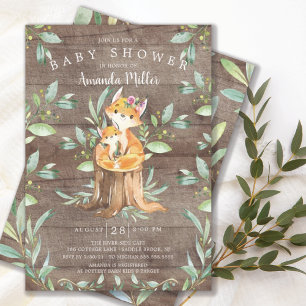 Rustic Baby Fox and Mum Baby Shower Invitation
