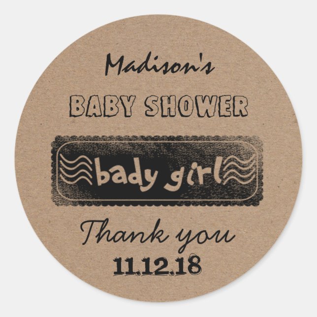 Rustic | Baby Girl | Baby Shower Thank You Classic Round Sticker (Front)