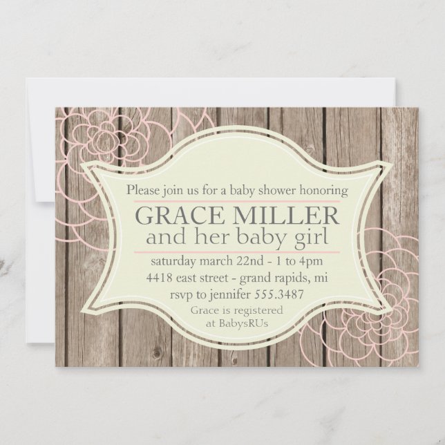 Rustic Baby Girl Shower Invitation (Front)