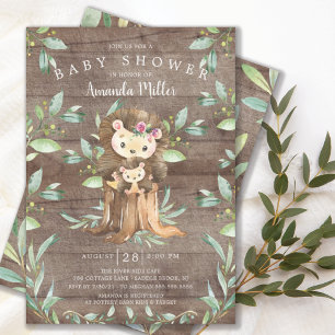 Rustic Baby Hedgehog and Mum Baby Shower Invita Invitation