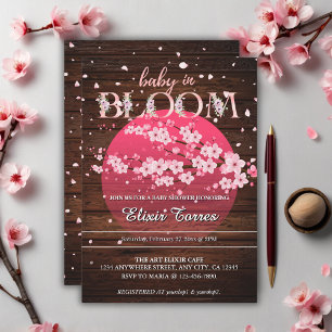 Rustic Baby in Bloom Sakura Cherry Blossom  Invitation