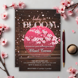 Rustic Baby in Bloom Sakura Cherry Blossom  Invitation